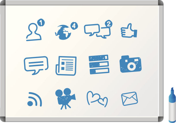 社交媒体图标在白板上图片下载
