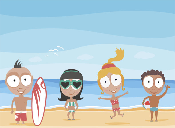 海滩上的孩子们夏天快乐图片下载