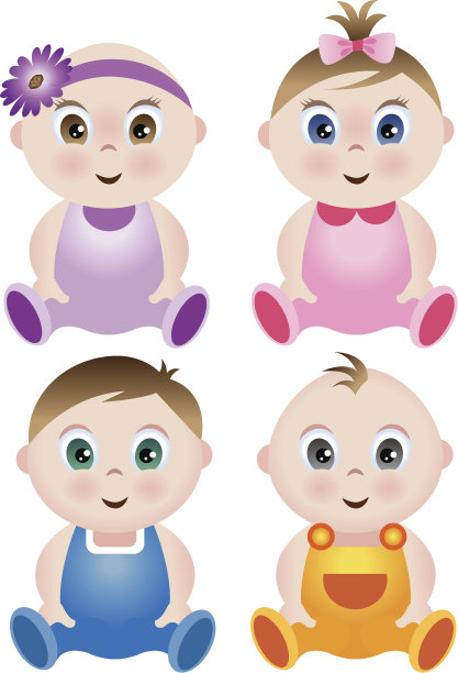 4个穿着彩色服装的婴儿素材图片