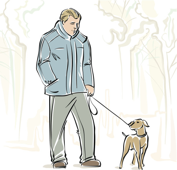 一个人和狗的插图。图片下载
