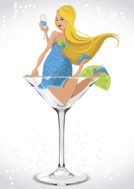 金发女郎在博卡尔鸡尾酒在白色的背景图片下载