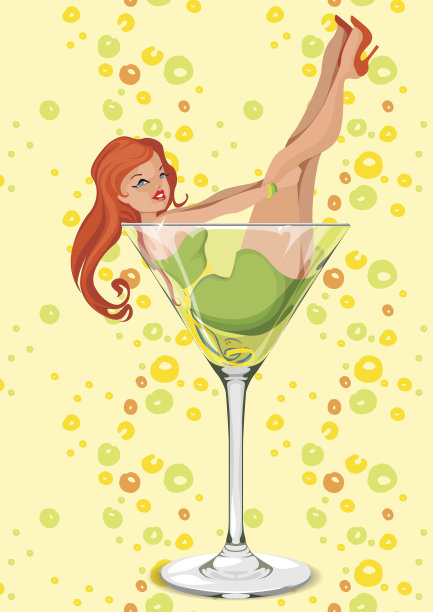 鸡尾酒杯里的红发女孩图片下载
