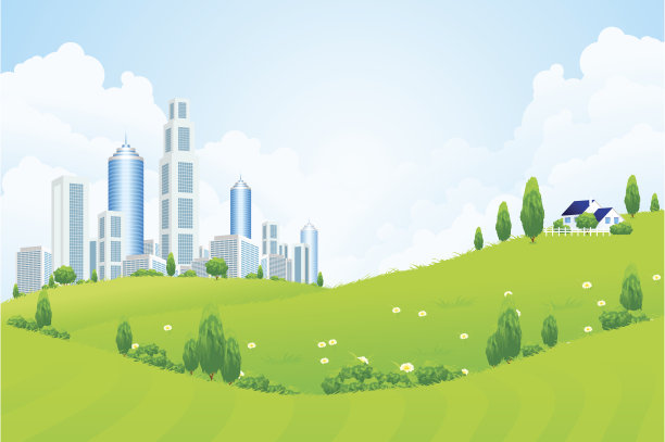 绿色景观，城市和云图片下载