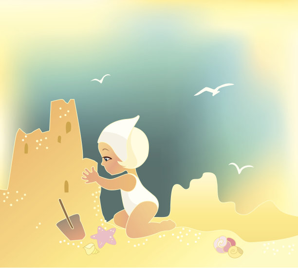 女孩建筑沙塔图片下载