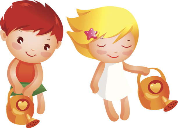 男孩女孩浇水图片下载