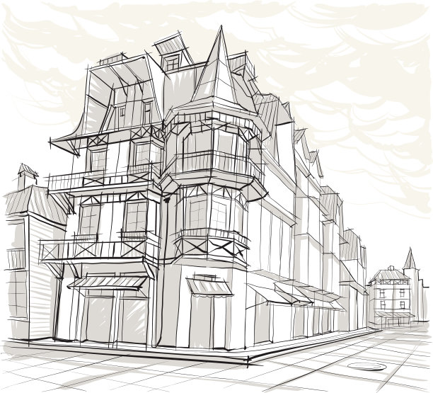 建筑草图。广场。街。图片下载