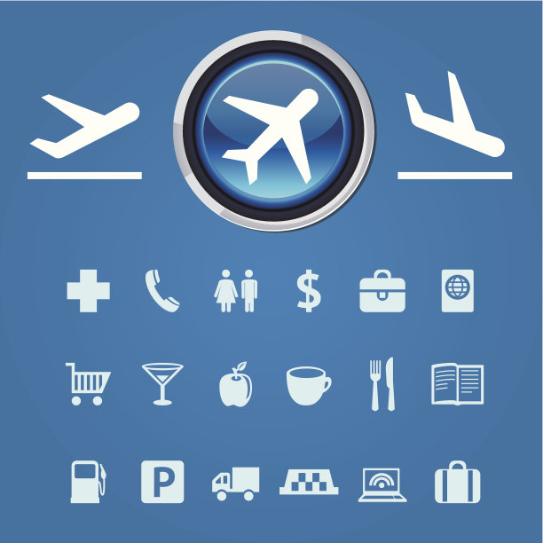 用于机场导航的图标和指针的向量集合图片下载