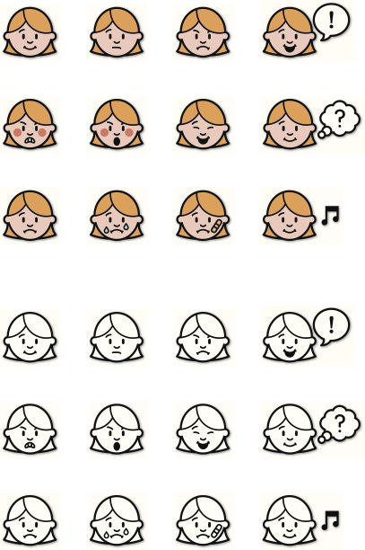 一组12个女性情感图标图片下载