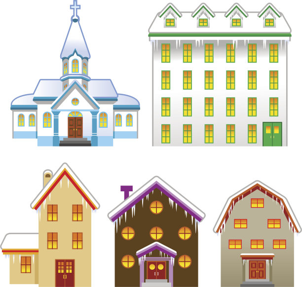 教堂和房子，冬天图片下载