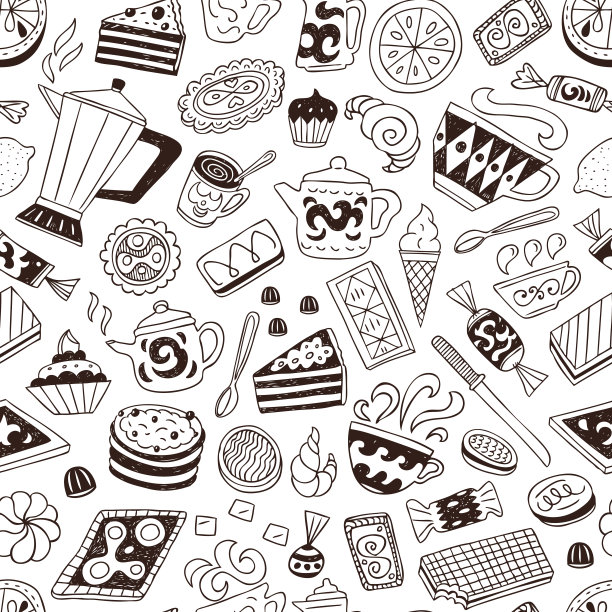 咖啡和糖果-无缝背景图片下载