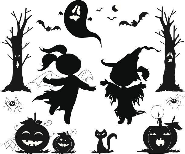 万圣节的孩子们的黑色图标图片下载