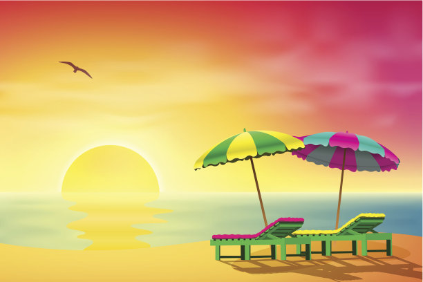 沙滩上的太阳躺椅图片下载