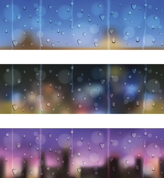 落在窗玻璃上。无缝的横幅。图片下载