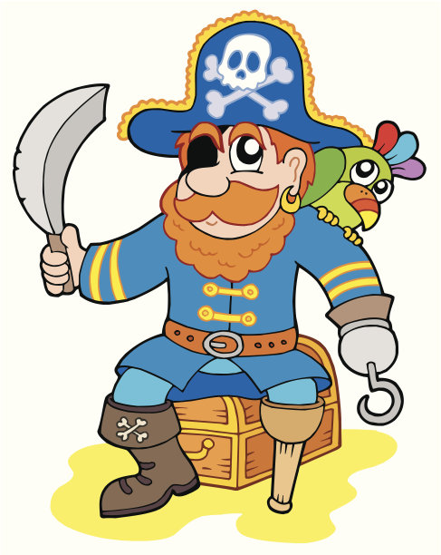 海盗坐在宝箱上图片下载