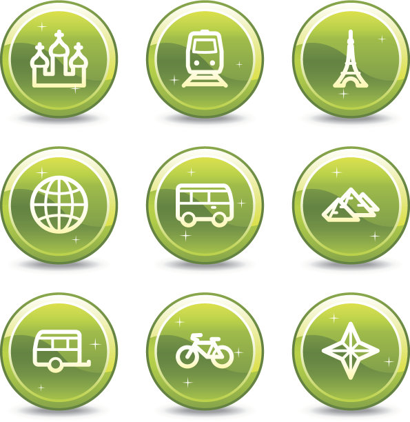 旅游和交通网站图标设置2，绿色按钮系列图片下载