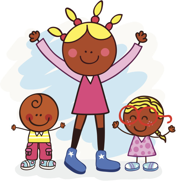 黑人家庭有兄弟姐妹或母亲和孩子的卡通插图图片下载