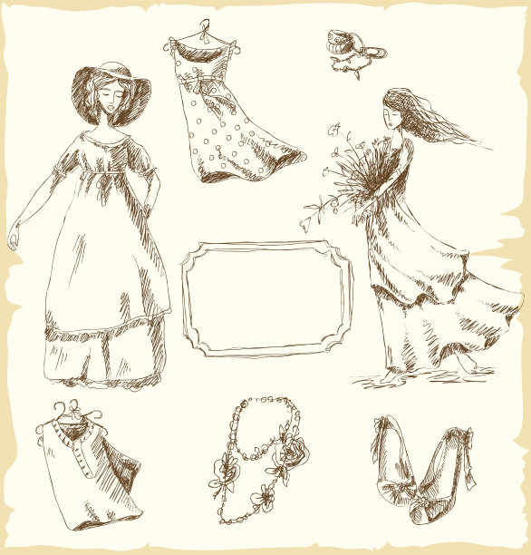 手绘复古时尚元素图片下载