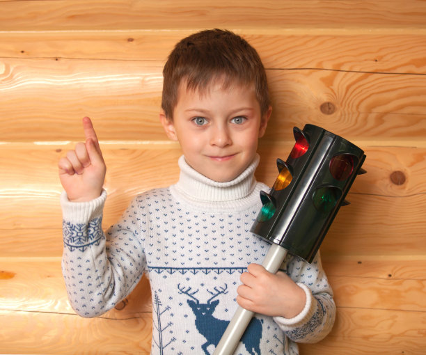 小男孩正握着红绿灯图片下载