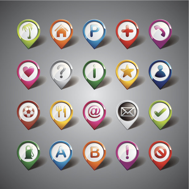 地图指针图标设置在灰色背景。图片下载