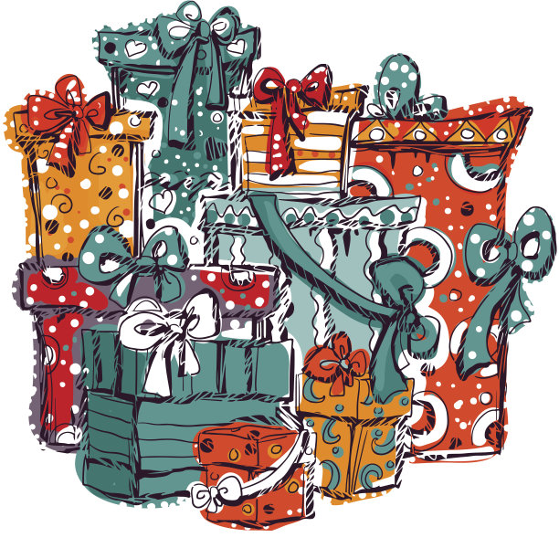 复古的各种彩色礼盒上的白色背景图片下载