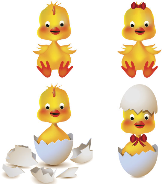 一套四幅带有鸡的卡通图片图片下载