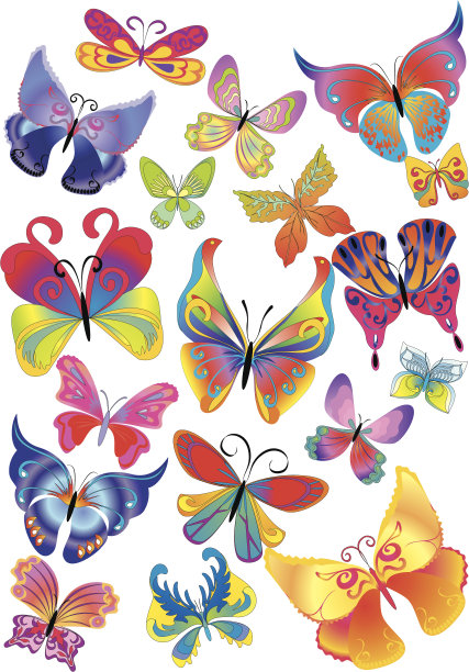 许多不同颜色的蝴蝶-载体图片下载
