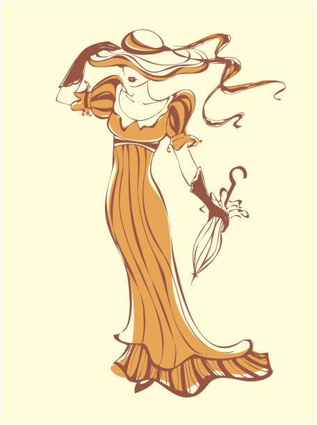 插图，女孩戴着帽子和伞图片下载