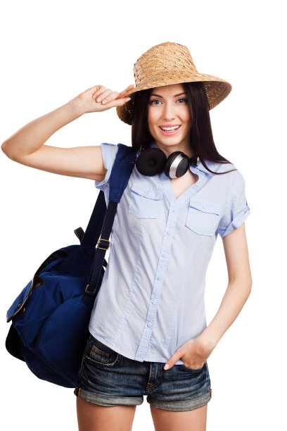 快乐的学生拿着一顶草帽图片下载