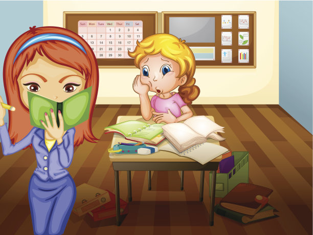在教室里的女孩和老师素材图片