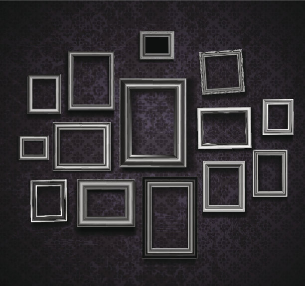 在暗紫色背景上的一套相框图片下载