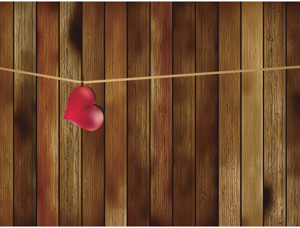 红心挂在旧木上。+ EPS8图片下载