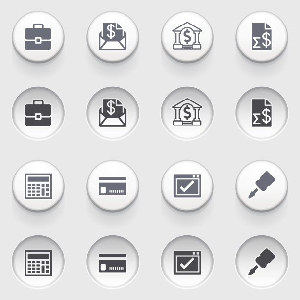 白色按钮上的银行图标。图片下载