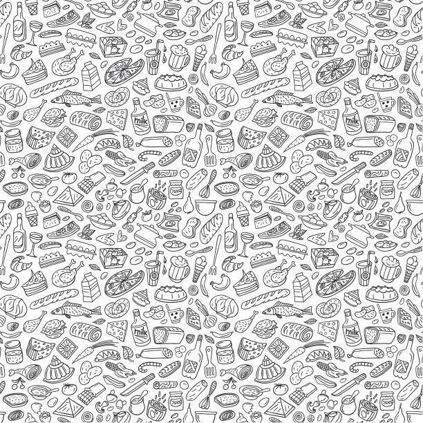 食物，烹饪-无缝矢量模式图片下载