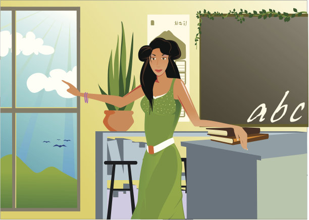 穿绿衣服的女人指着窗外图片下载