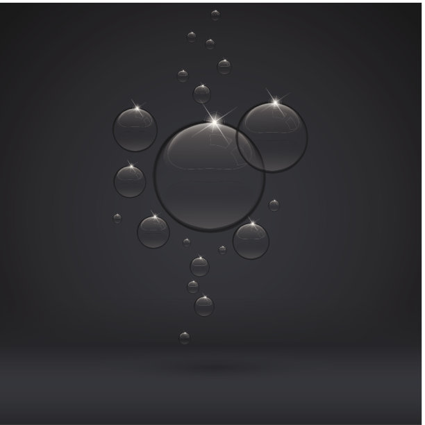 泡沫在黑色背景黑色透明滴图片下载