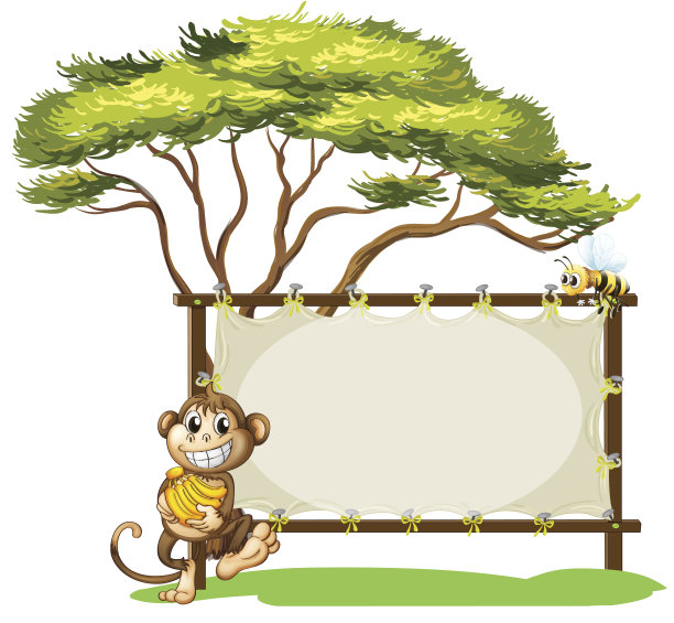 拿着香蕉的猴子靠近空的招牌图片下载