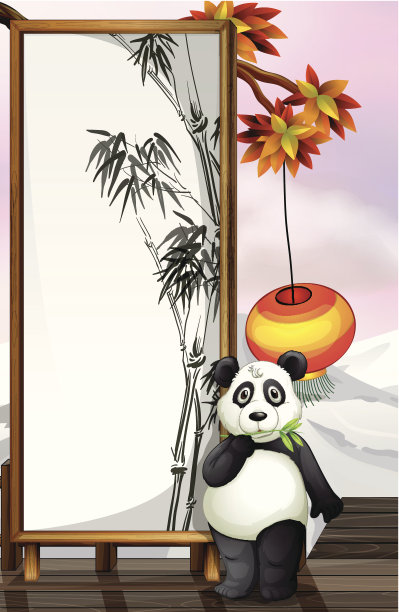 熊猫和竹子设计的框架图片下载