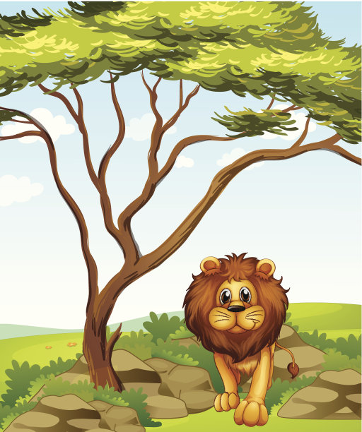 狮子在一棵大树下图片下载