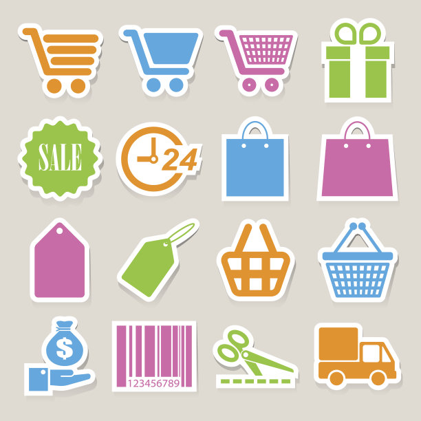 购物贴纸图标集。图片下载