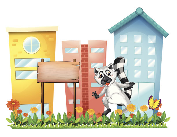 狐猴在花园的一个空牌子旁边图片下载