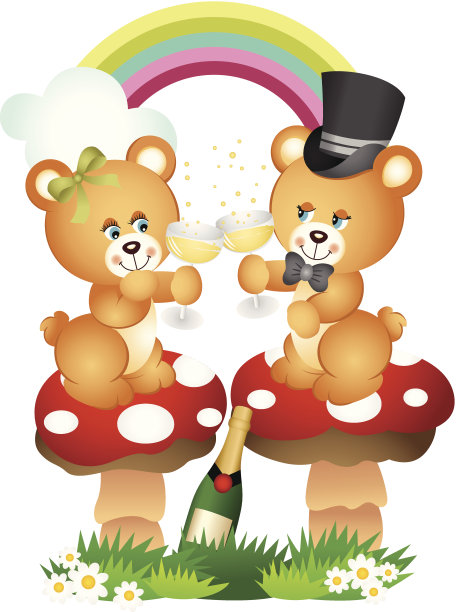 泰迪熊夫妇用香槟祝酒图片下载