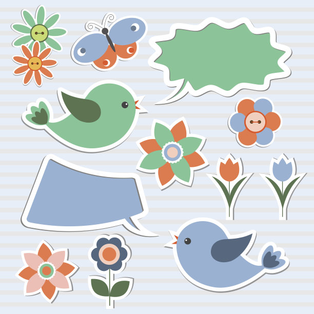 鸟，花和气泡图片下载