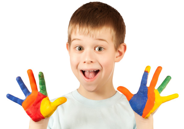 快乐的男孩，彩色的手图片下载