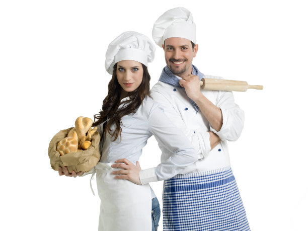 有面包和擀面杖的友好厨师图片下载