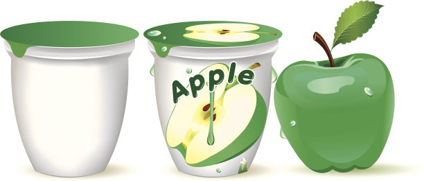 美味的酸奶苹果。矢量图图片下载