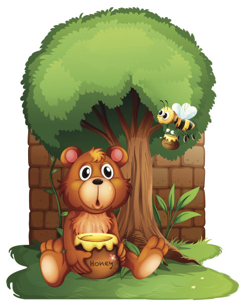 熊和蜜蜂在一棵大树下图片下载