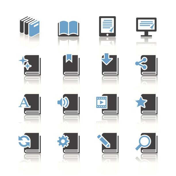 电脑图标的书籍反映在白色的背景图片下载