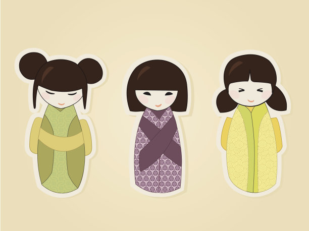 三款日式小芥子人偶图片下载