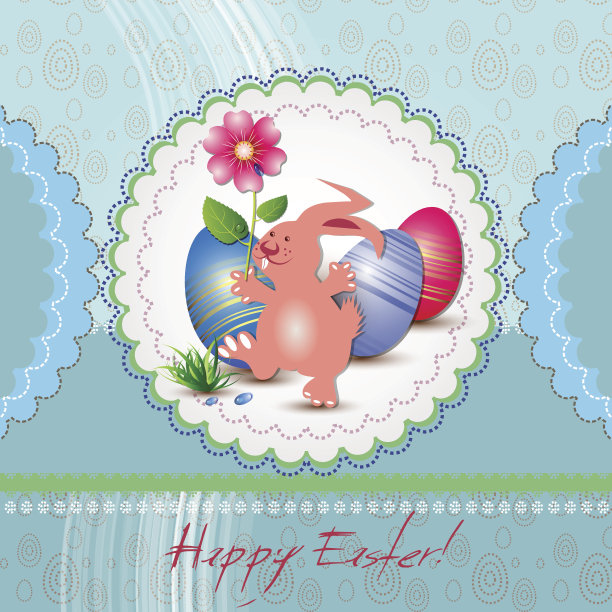 带有彩蛋和兔子的复活节卡片图片下载