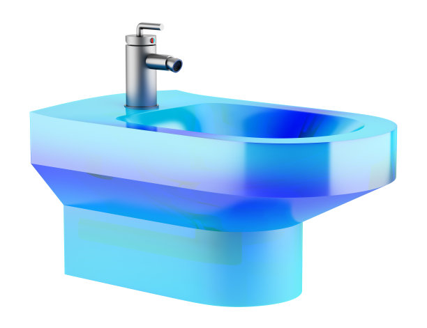 蓝色玻璃坐浴盆孤立在白色背景图片下载